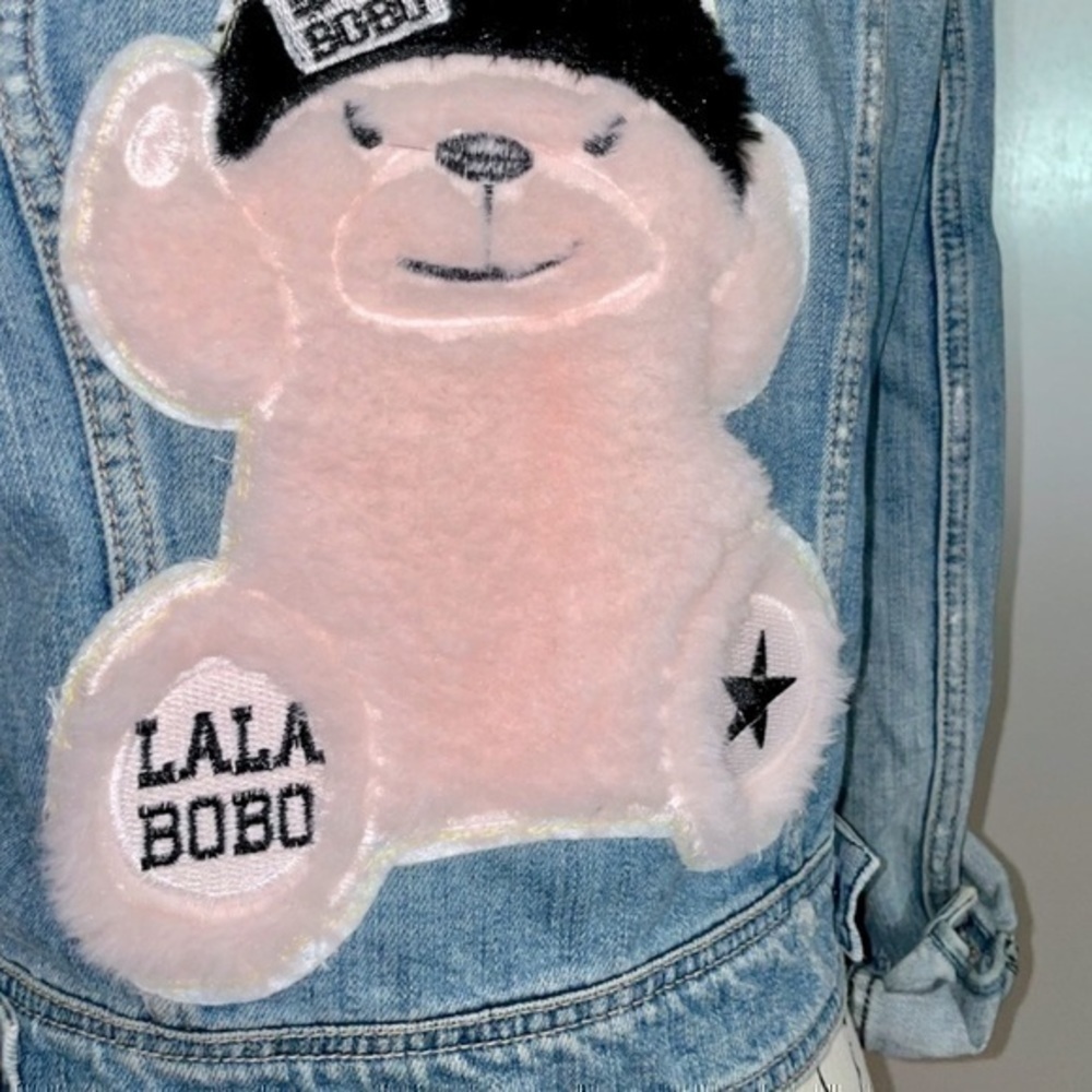 American eagle denim jacket blue jean w/ lalabobo bear back bear-ly 🐻 preloved - Picture 12 of 12